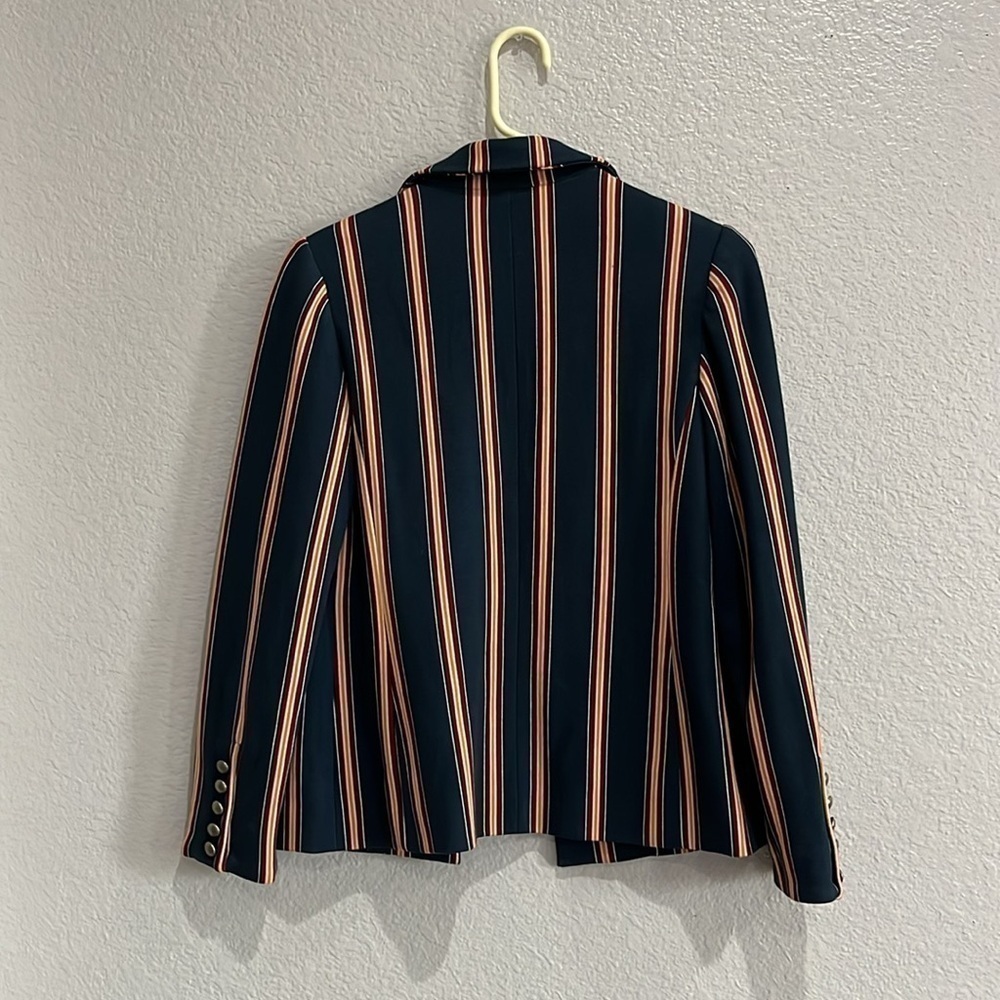 Chicos Jacket  Womens 0 Small Navy Stripe Ponte Single Hidden Closure  Business - Picture 10 of 11